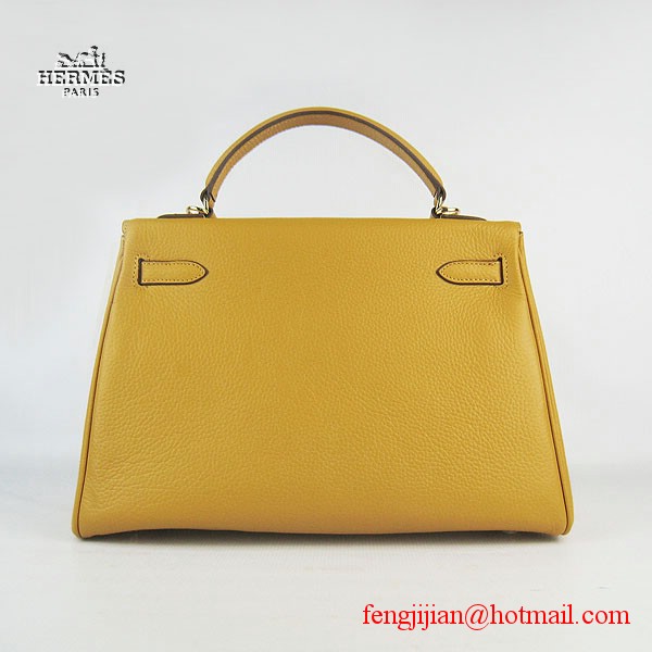 Hermes Kelly 32cm Togo Leather Bag Yellow 6108 Gold Hardware